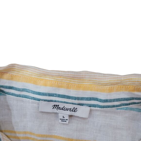 Madewell Pineapple Stripe Linen Short Sleeve Button Up Tie‎ Front Top Size L - Picture 4 of 6